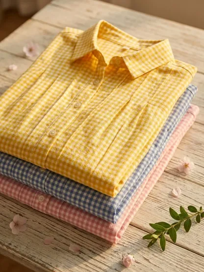 Today 49% off🔥Women's Cotton Linen Gingham Button-Up Shirt Dress