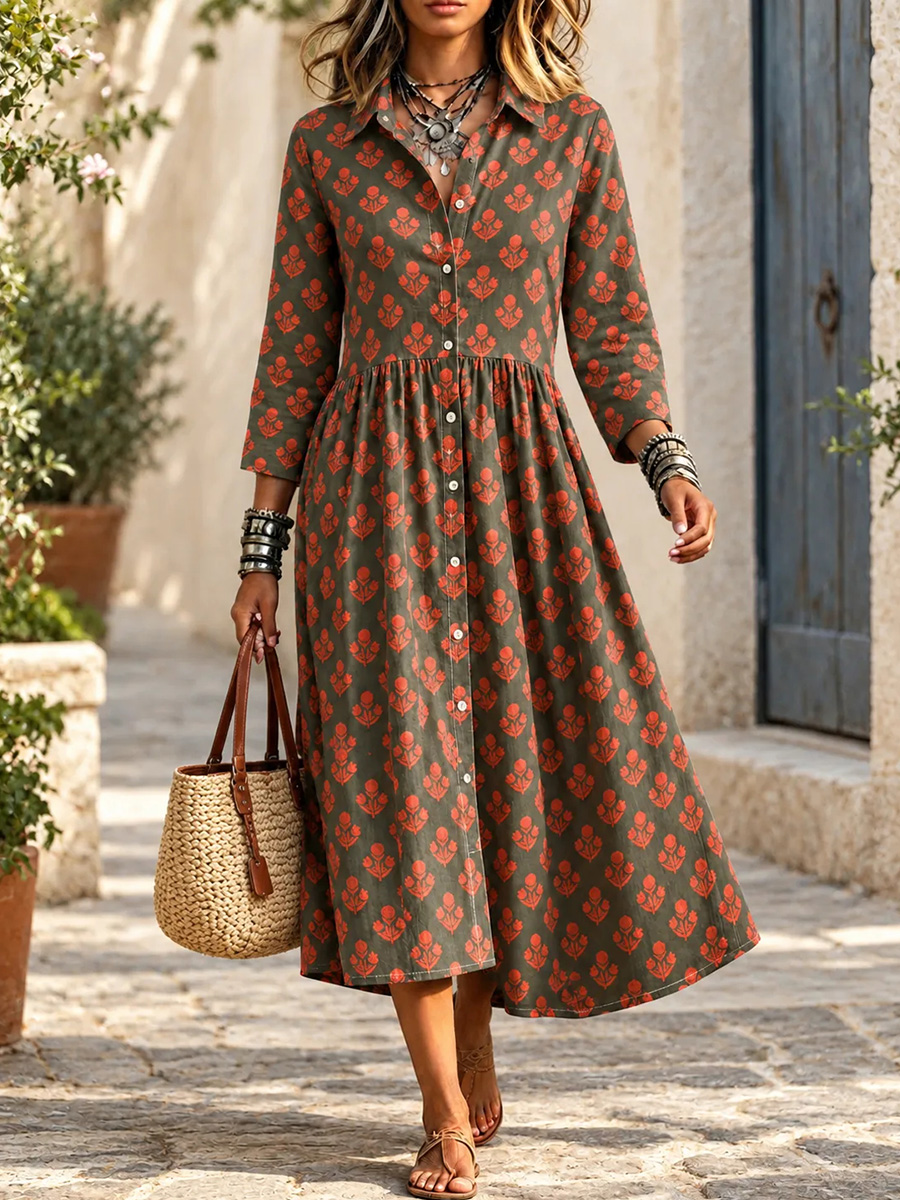 New Arrivals🔥 Bohemian style floral print midi dress-simplysoftwear