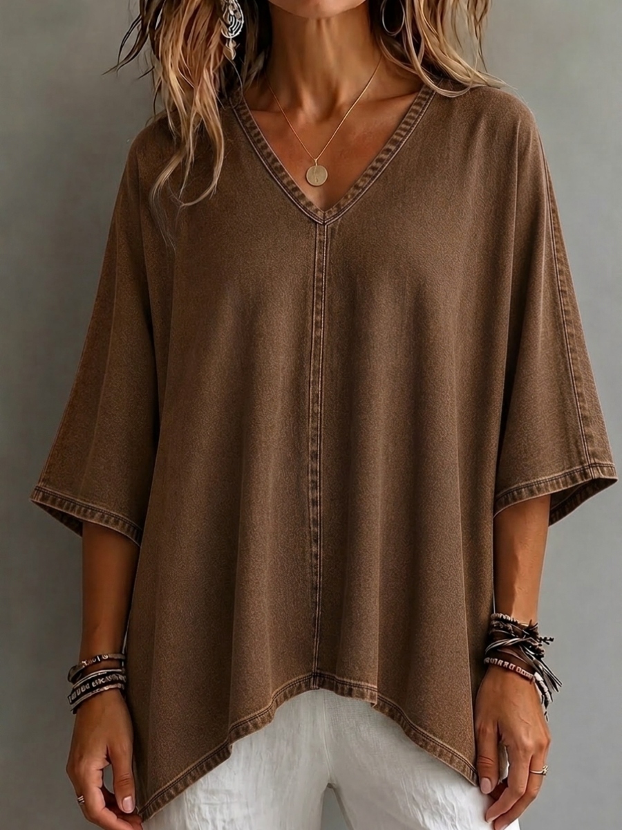 New Arrival🔥 Women's Cozy V-neck Loose-fitting Denim Shirt Top
