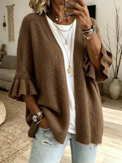 New Arrival🔥 Solid-color, Loose-fit, Casual Knit Cardigan With Three-quarter Sleeves-halonarra