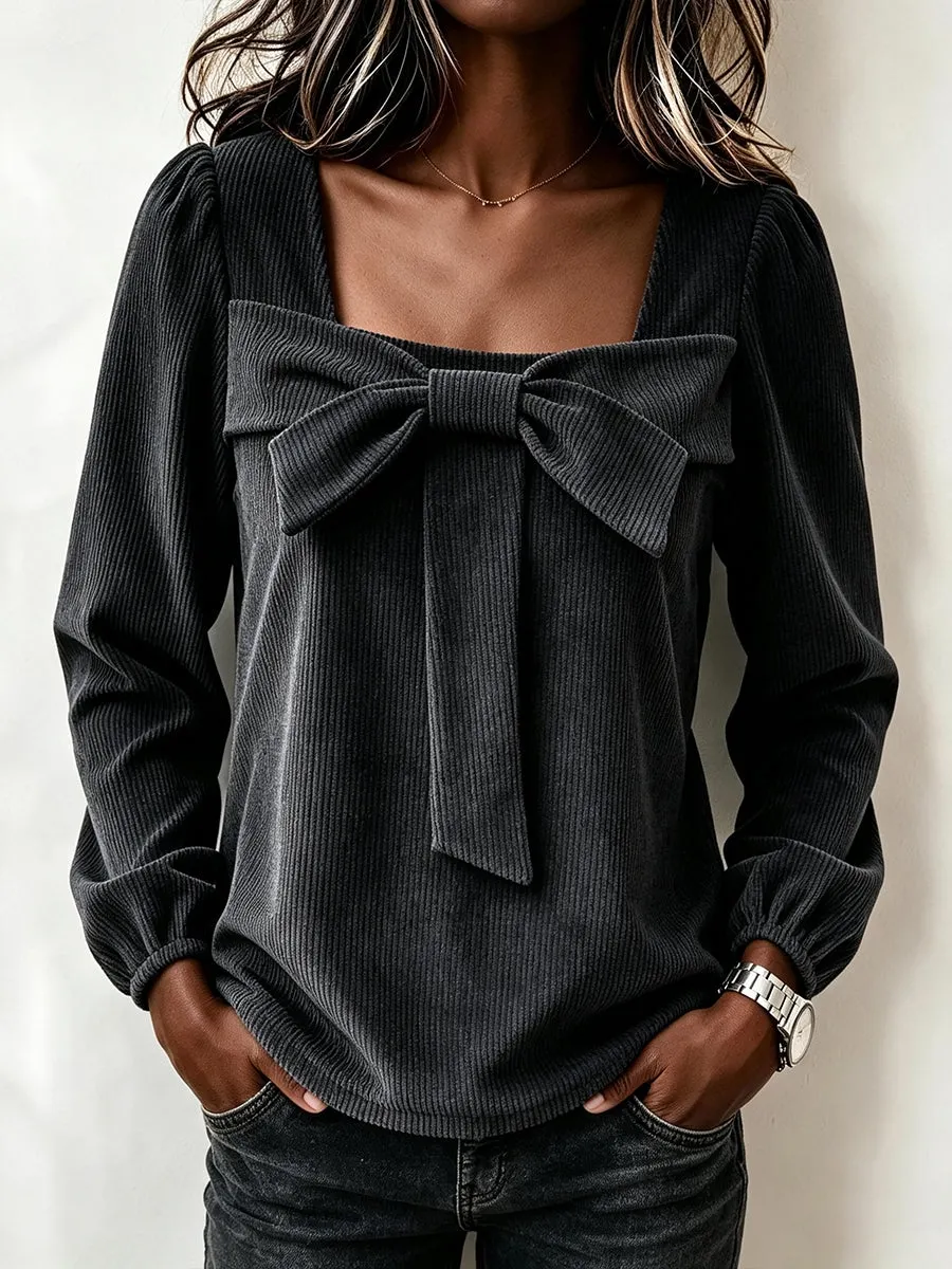 CLEARANCE SALE🔥 Chic Corduroy Top With A Square Neckline And Bow Detail-simplysoftwear