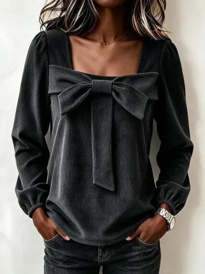 CLEARANCE SALE🔥 Chic Corduroy Top With A Square Neckline And Bow Detail-simplysoftwear
