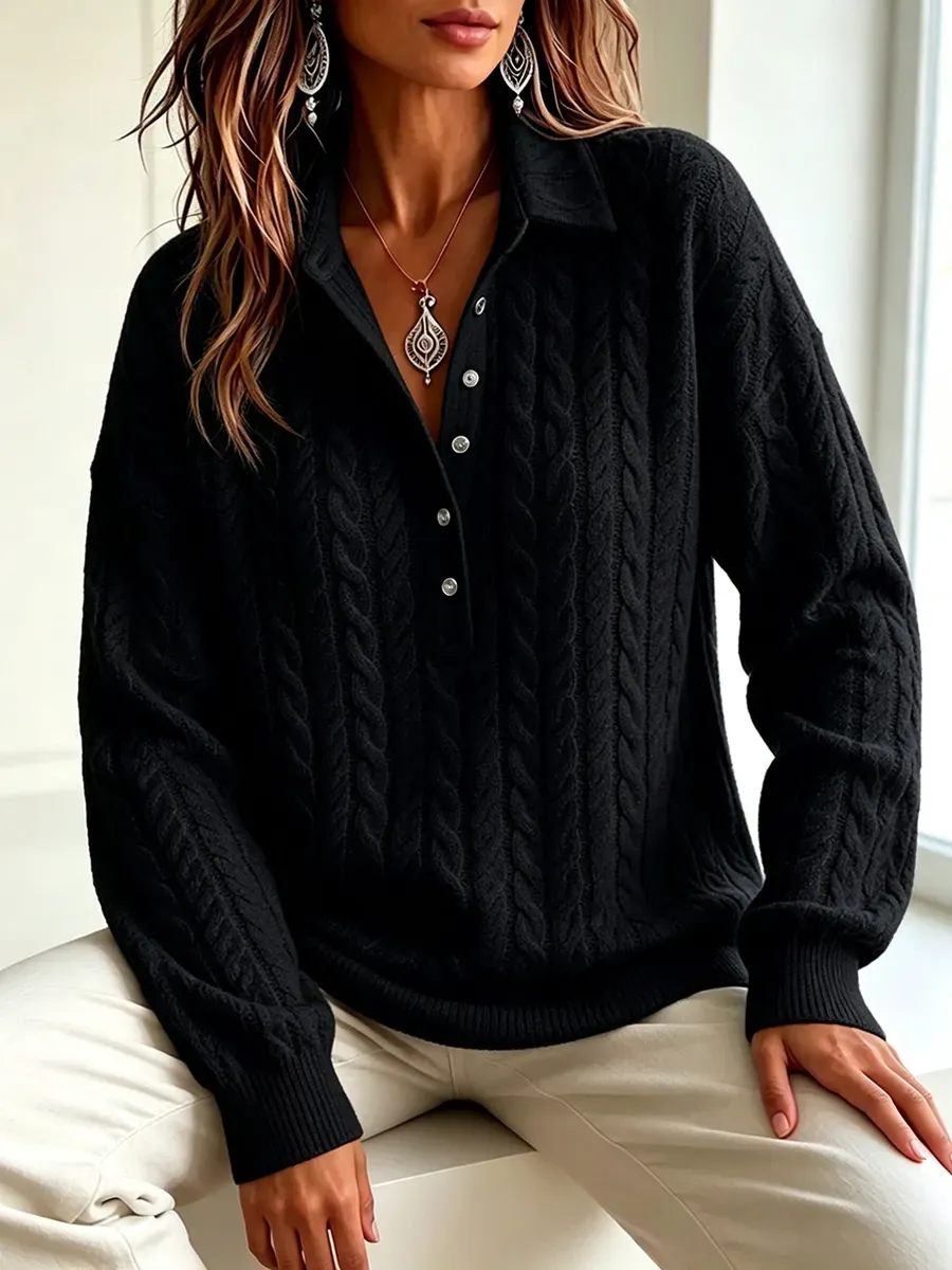 New Arrivals🔥 Timeless Cable Knit Collared Pullover-halonarra
