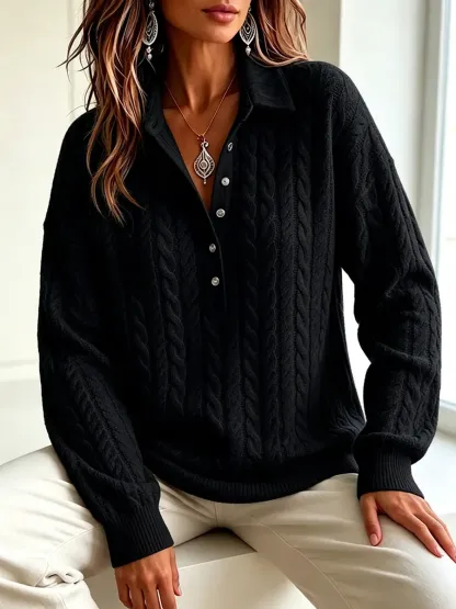 New Arrivals🔥 Timeless Cable Knit Collared Pullover-halonarra