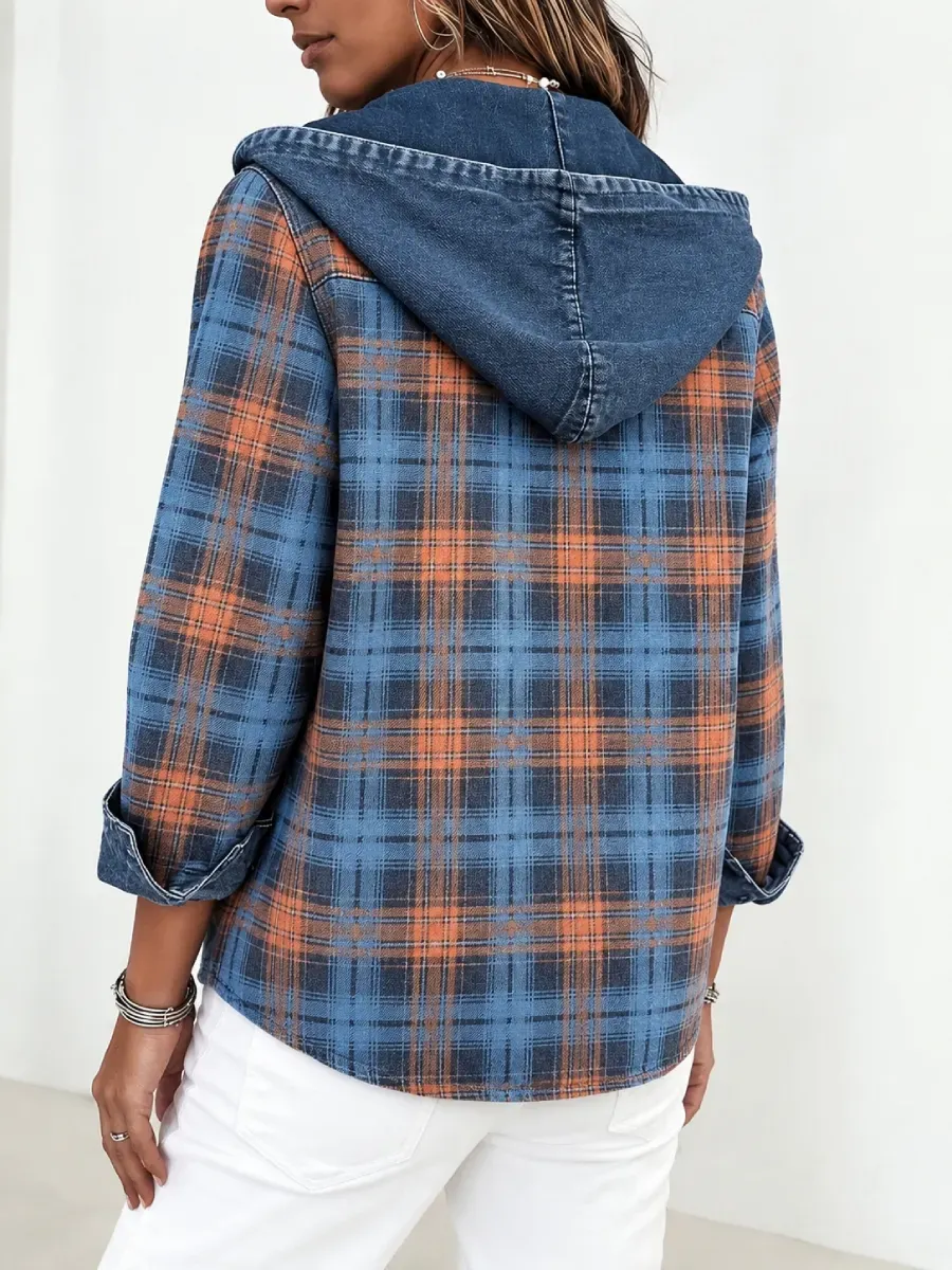 CLEARANCE SALE🔥 Women's Plaid Print Hooded Button Front Shacket-simplysoftwear