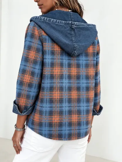 CLEARANCE SALE🔥 Women's Plaid Print Hooded Button Front Shacket-simplysoftwear