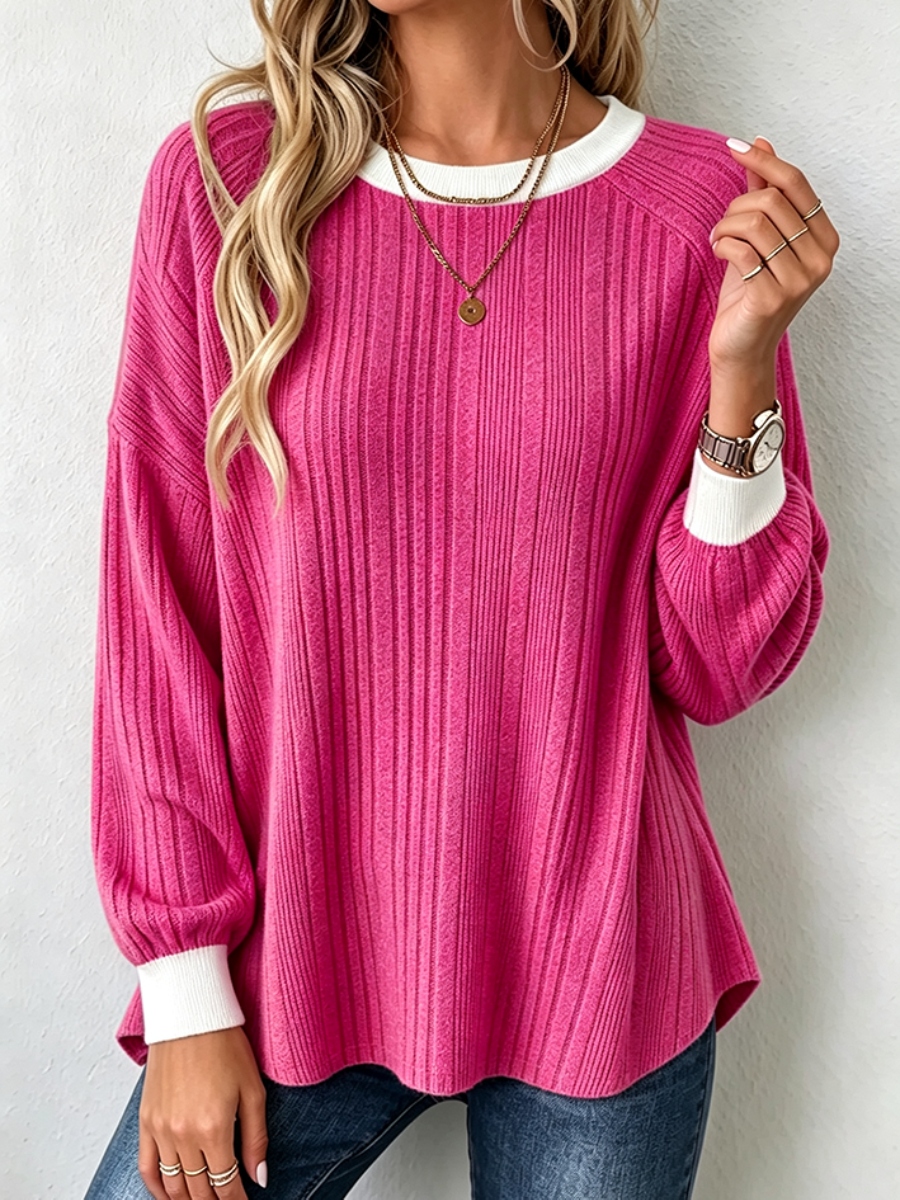CLEARANCE SALE🔥 Cozy Chic Contrast Trim Ribbed Sweater-simplysoftwear