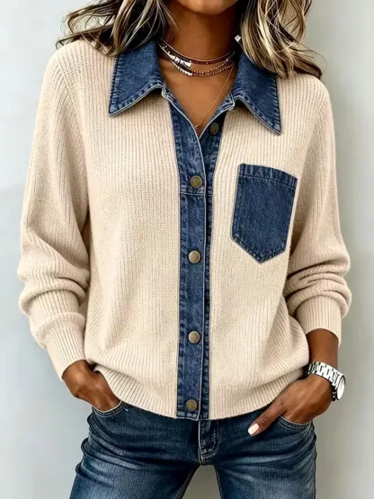 CLEARANCE SALE🔥 Women's Casual Denim Pocket Knit Tops-simplysoftwear