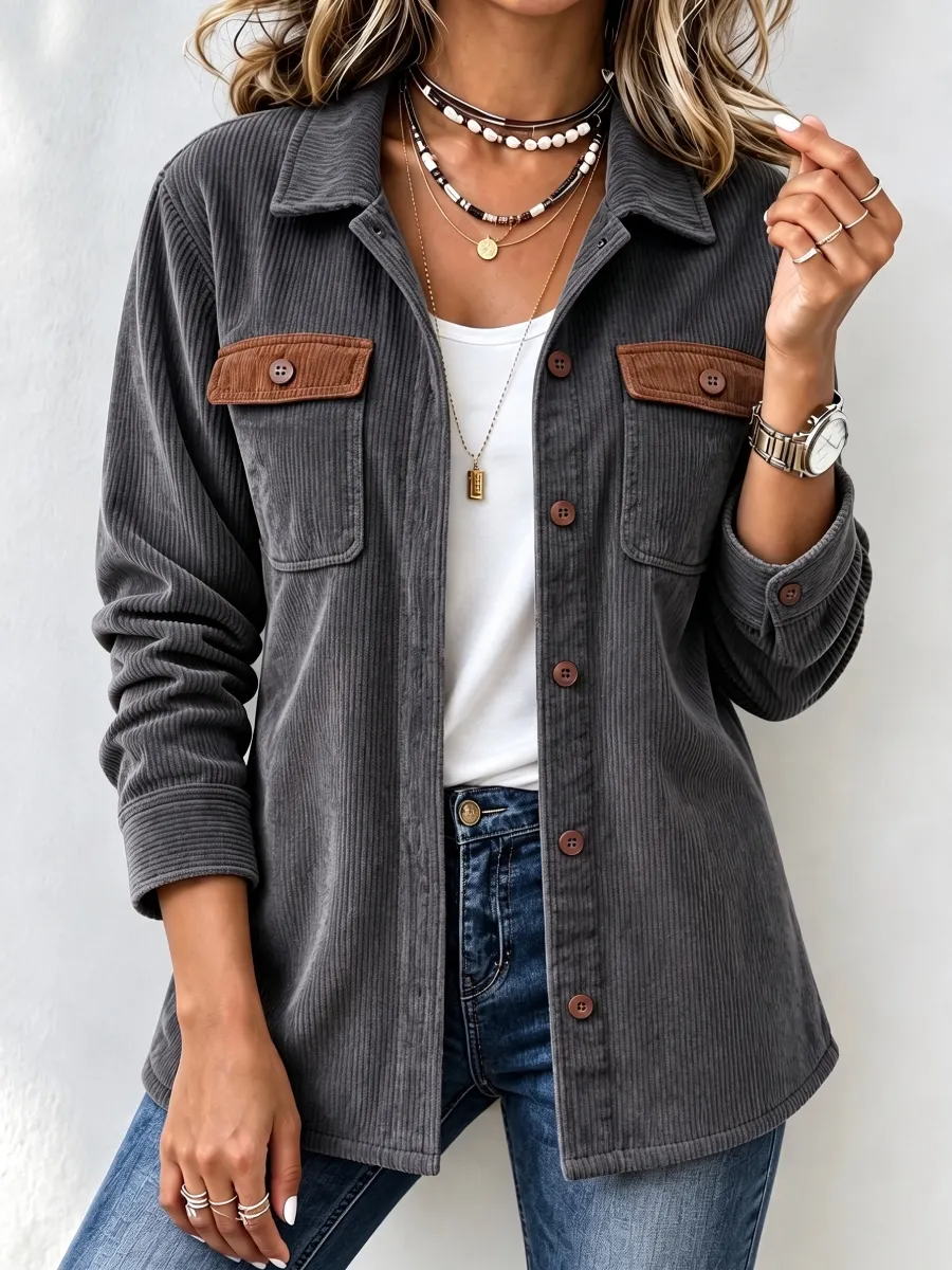 New Arrival🔥 Women's Contrast Pocket Corduroy Shacket-simplysoftwear