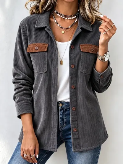 New Arrival🔥 Women's Contrast Pocket Corduroy Shacket-simplysoftwear