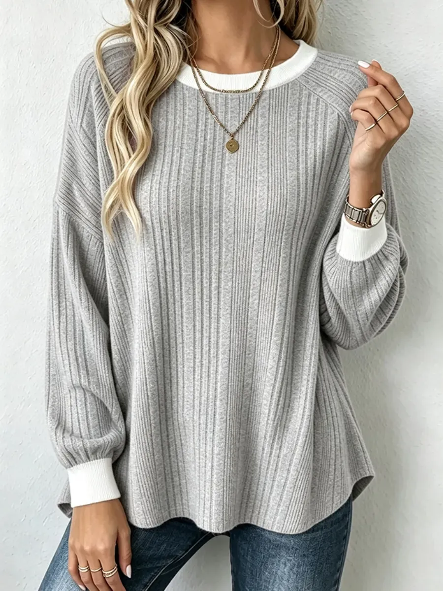 CLEARANCE SALE🔥 Cozy Chic Contrast Trim Ribbed Sweater-simplysoftwear