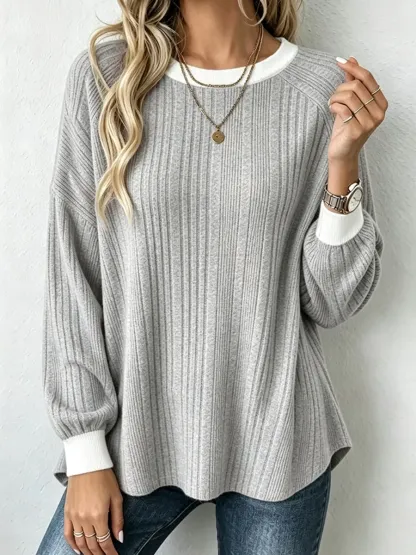 CLEARANCE SALE🔥 Cozy Chic Contrast Trim Ribbed Sweater-simplysoftwear