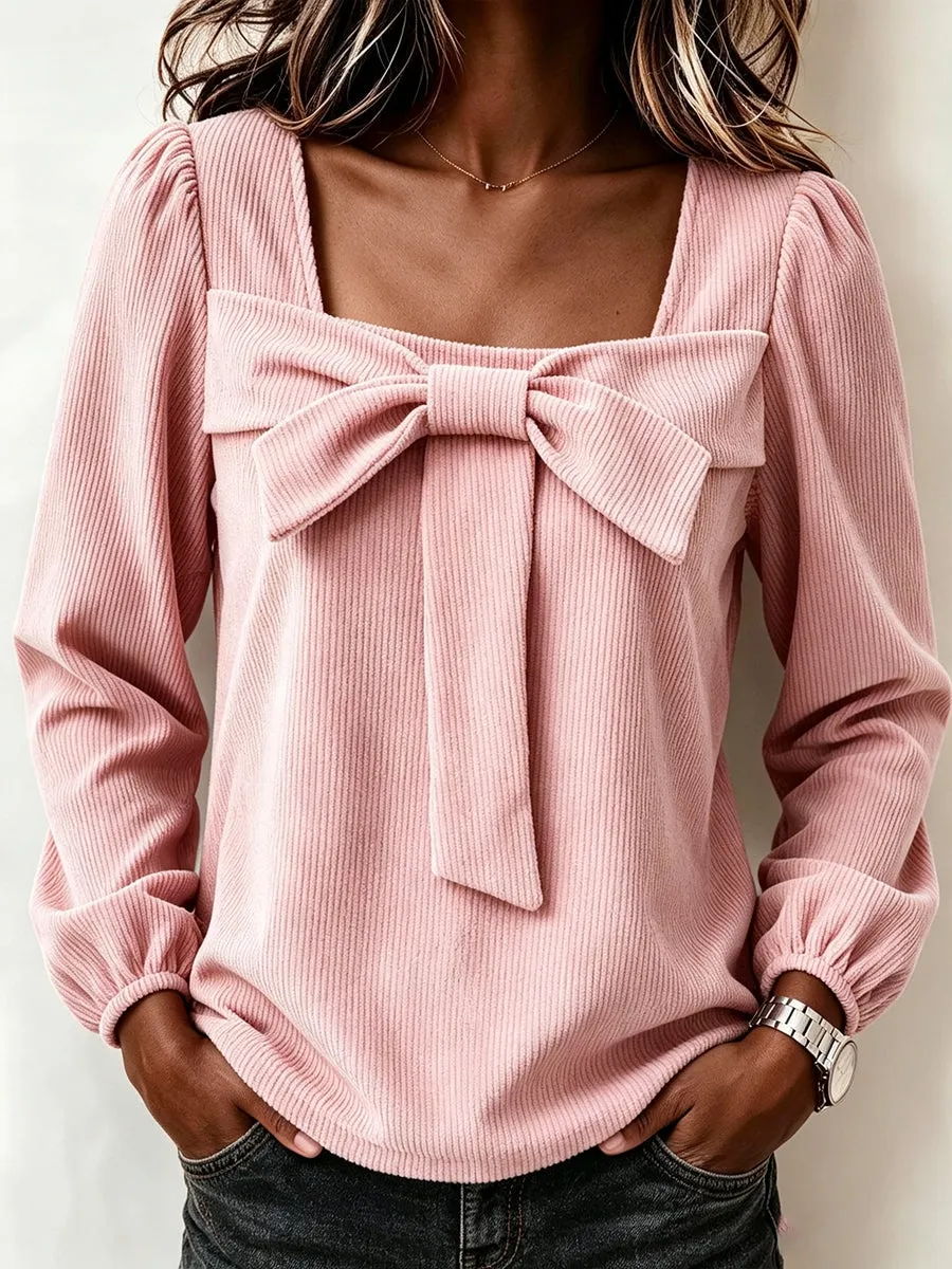 CLEARANCE SALE🔥 Chic Corduroy Top With A Square Neckline And Bow Detail-simplysoftwear