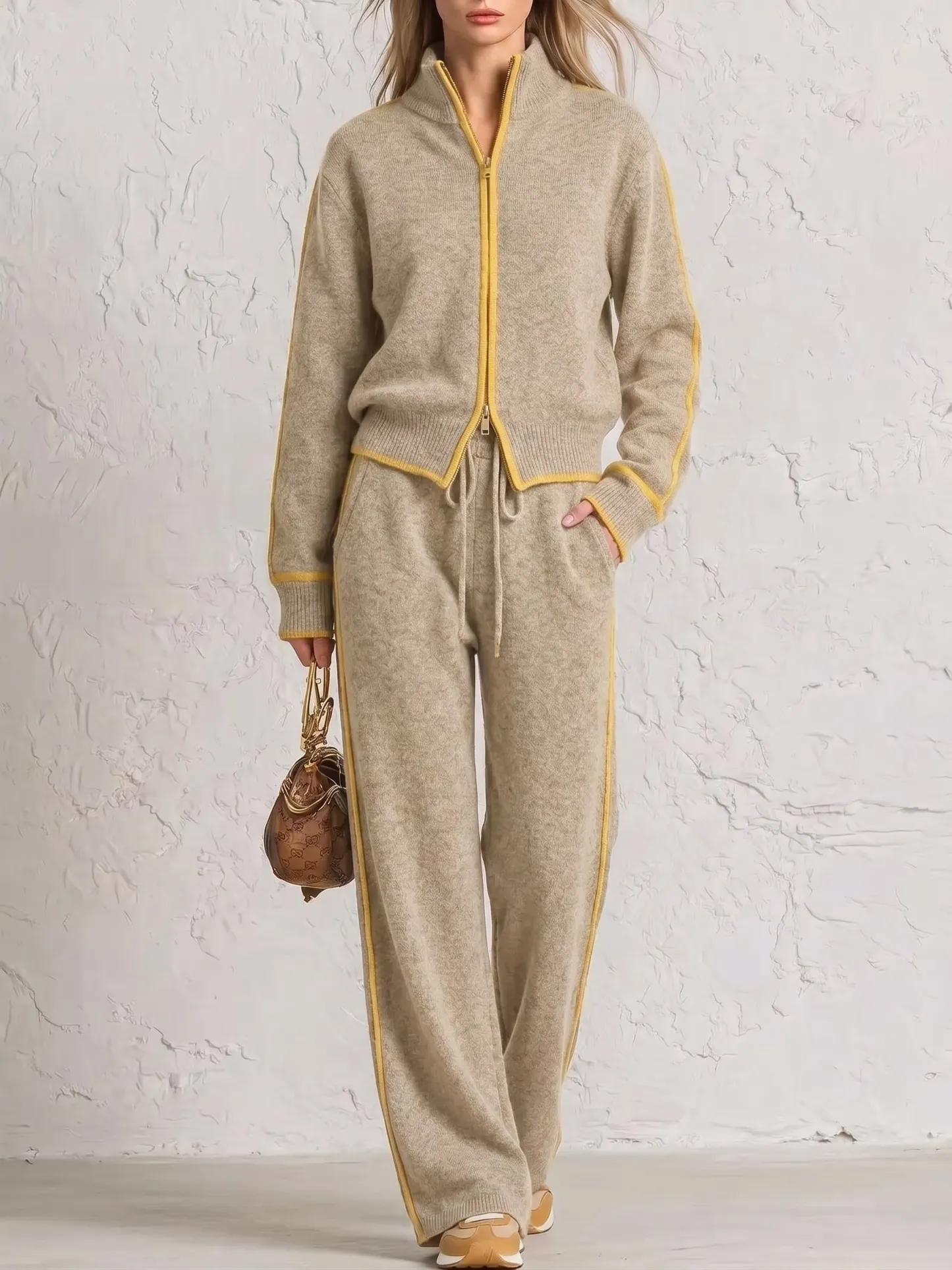 CLEARANCE SALE🔥 Chic Color Block Trim Knit Loungewear Set-halonarra