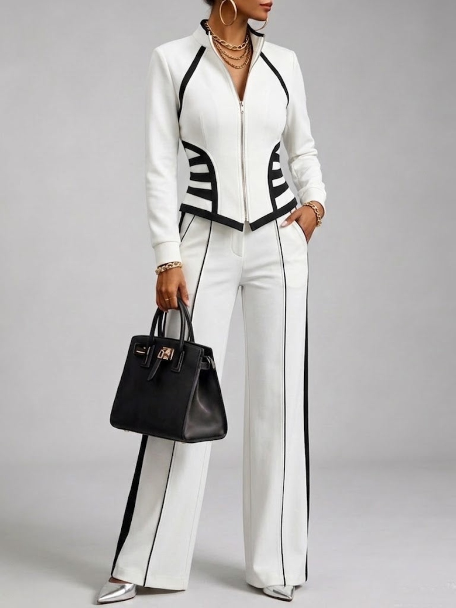 NEW ARRIVALS🔥 Cozy And Casual Two-piece Set Featuring A Slim-fit, Stretchy Zip-up Sweatshirt And Pants With Black Webbing Trim.-halonarra