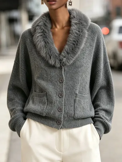 CLEARANCE SALE🔥 Chic Cozy Plush-collar Cardigan Sweater-halonarra