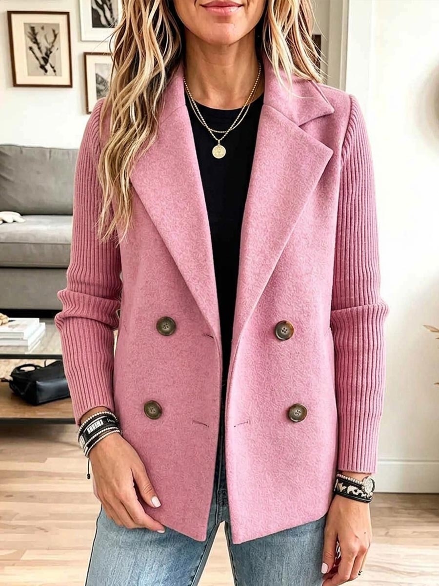 CLEARANCE SALE🔥 Women's Solid Color Collared Long Sleeve Casual Loose Knit Patchwork Jacket-simplysoftwear