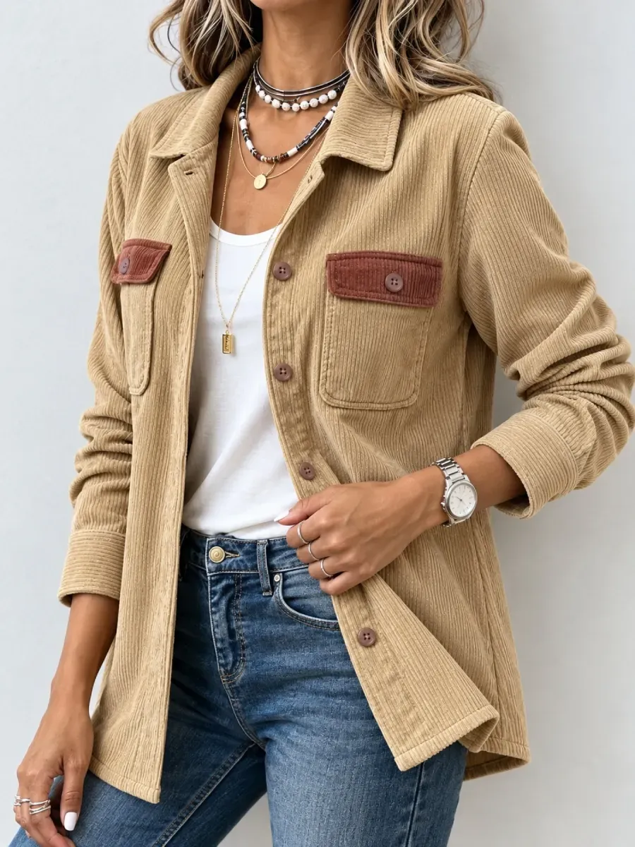 New Arrival🔥 Women's Contrast Pocket Corduroy Shacket-simplysoftwear