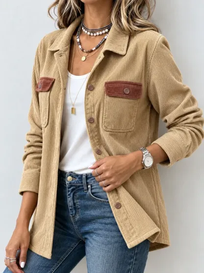 New Arrival🔥 Women's Contrast Pocket Corduroy Shacket-simplysoftwear