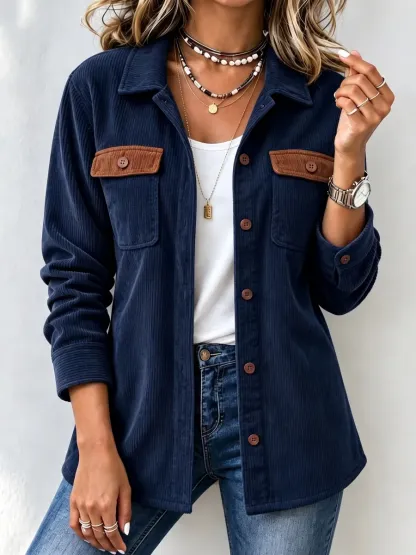New Arrival🔥 Women's Contrast Pocket Corduroy Shacket-simplysoftwear