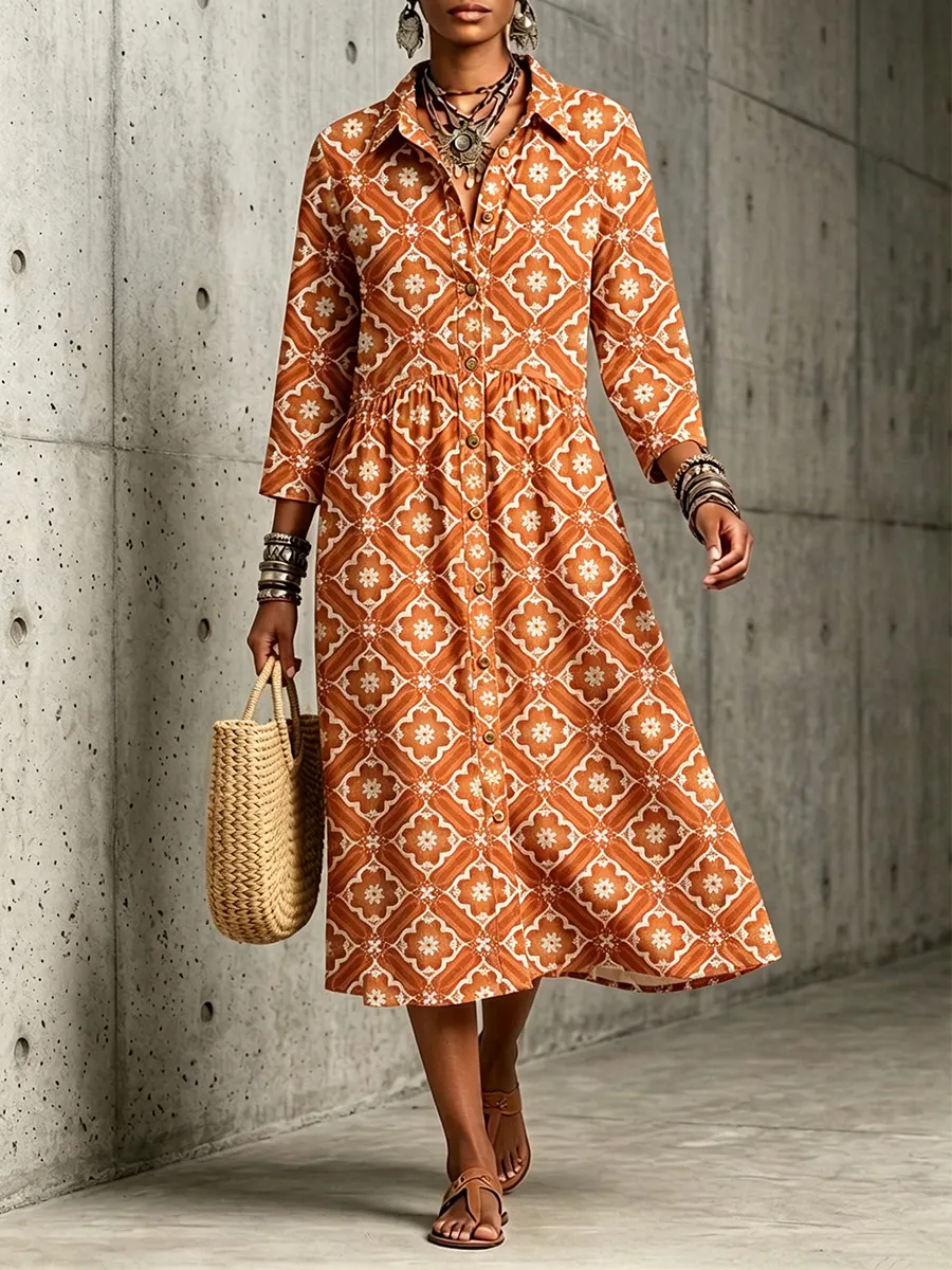 New Arrivals🔥 Mediterranean Bloom Print Midi Dress-halonarra