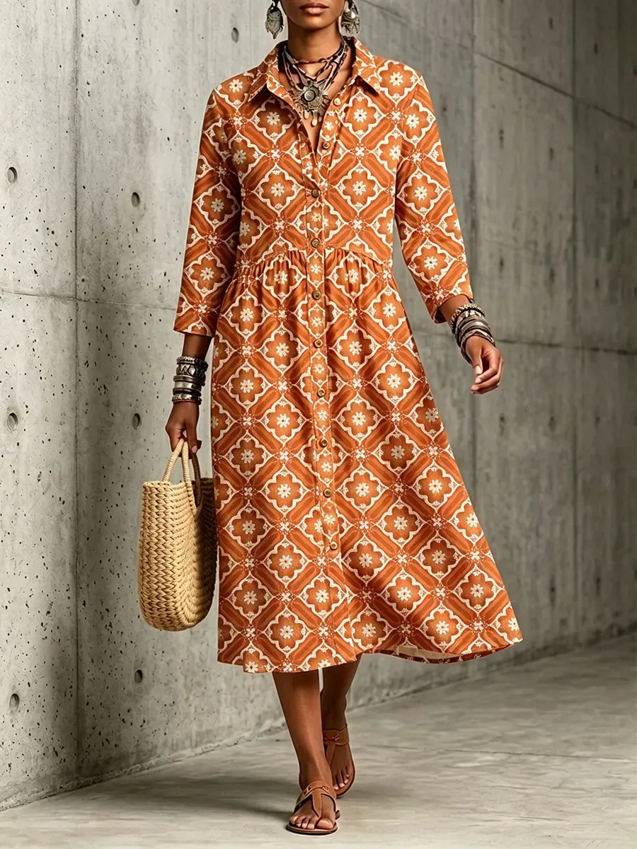 New Arrivals🔥 Mediterranean Bloom Print Midi Dress-halonarra