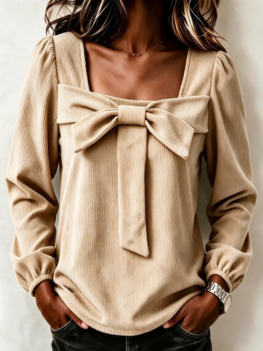 CLEARANCE SALE🔥 Chic Corduroy Top With A Square Neckline And Bow Detail-simplysoftwear