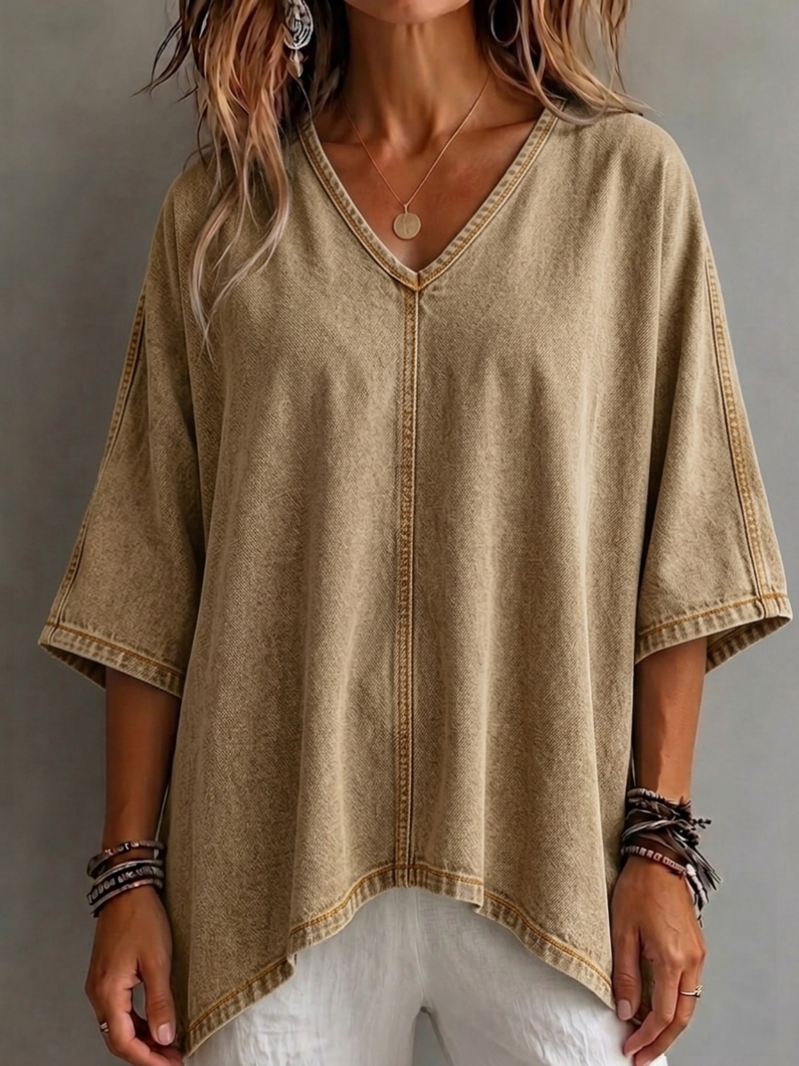 New Arrival🔥 Women's Cozy V-neck Loose-fitting Denim Shirt Top