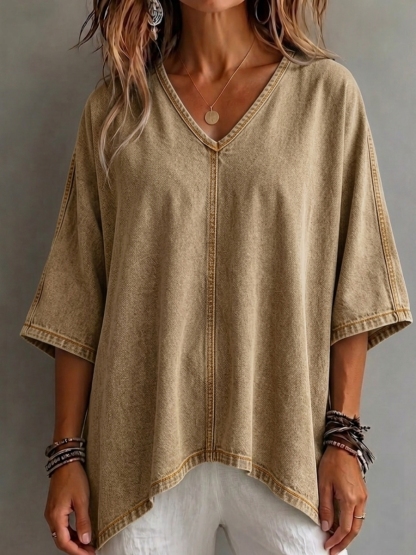 New Arrival🔥 Women's Cozy V-neck Loose-fitting Denim Shirt Top