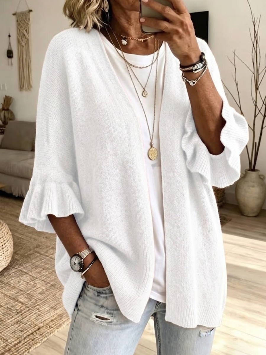New Arrival🔥 Solid-color, Loose-fit, Casual Knit Cardigan With Three-quarter Sleeves-halonarra