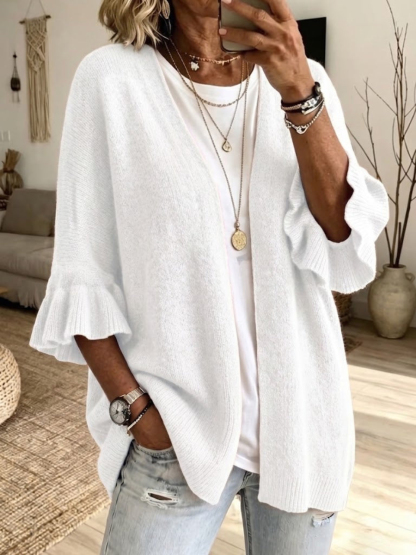 New Arrival🔥 Solid-color, Loose-fit, Casual Knit Cardigan With Three-quarter Sleeves-halonarra