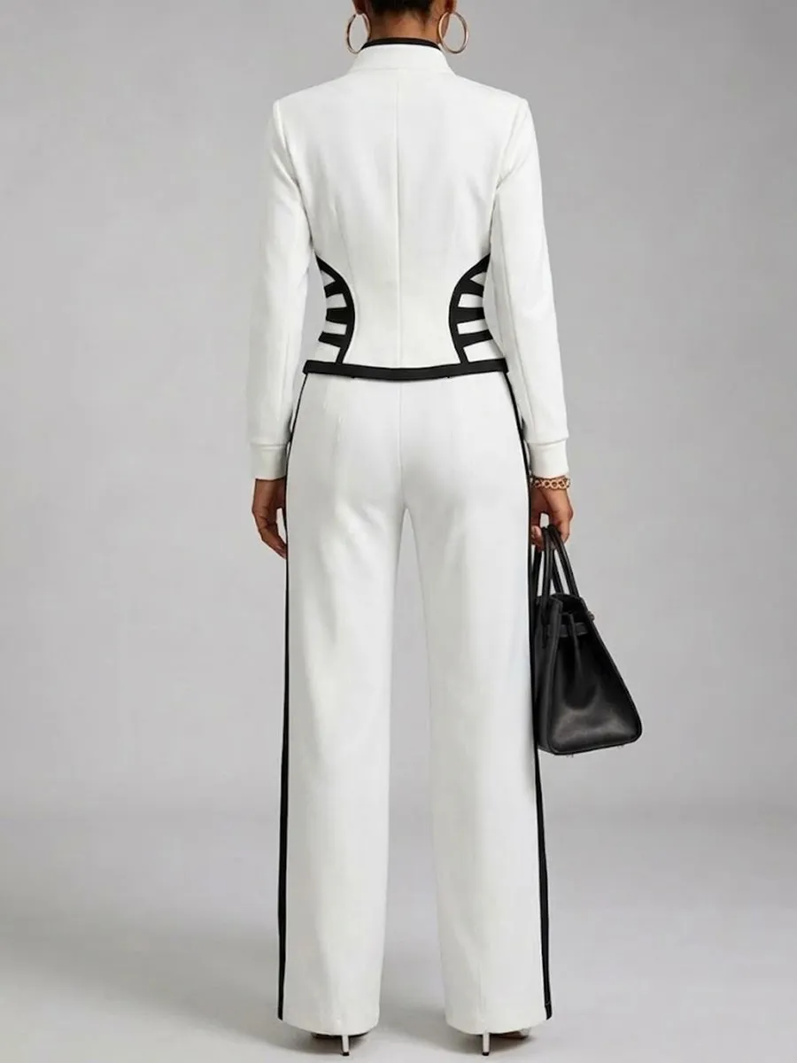 NEW ARRIVALS🔥 Cozy And Casual Two-piece Set Featuring A Slim-fit, Stretchy Zip-up Sweatshirt And Pants With Black Webbing Trim.-halonarra