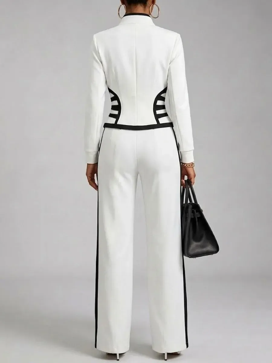 NEW ARRIVALS🔥 Cozy And Casual Two-piece Set Featuring A Slim-fit, Stretchy Zip-up Sweatshirt And Pants With Black Webbing Trim.-halonarra
