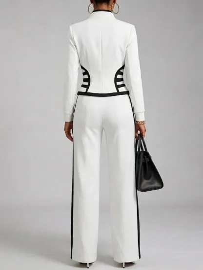 NEW ARRIVALS🔥 Cozy And Casual Two-piece Set Featuring A Slim-fit, Stretchy Zip-up Sweatshirt And Pants With Black Webbing Trim.-halonarra