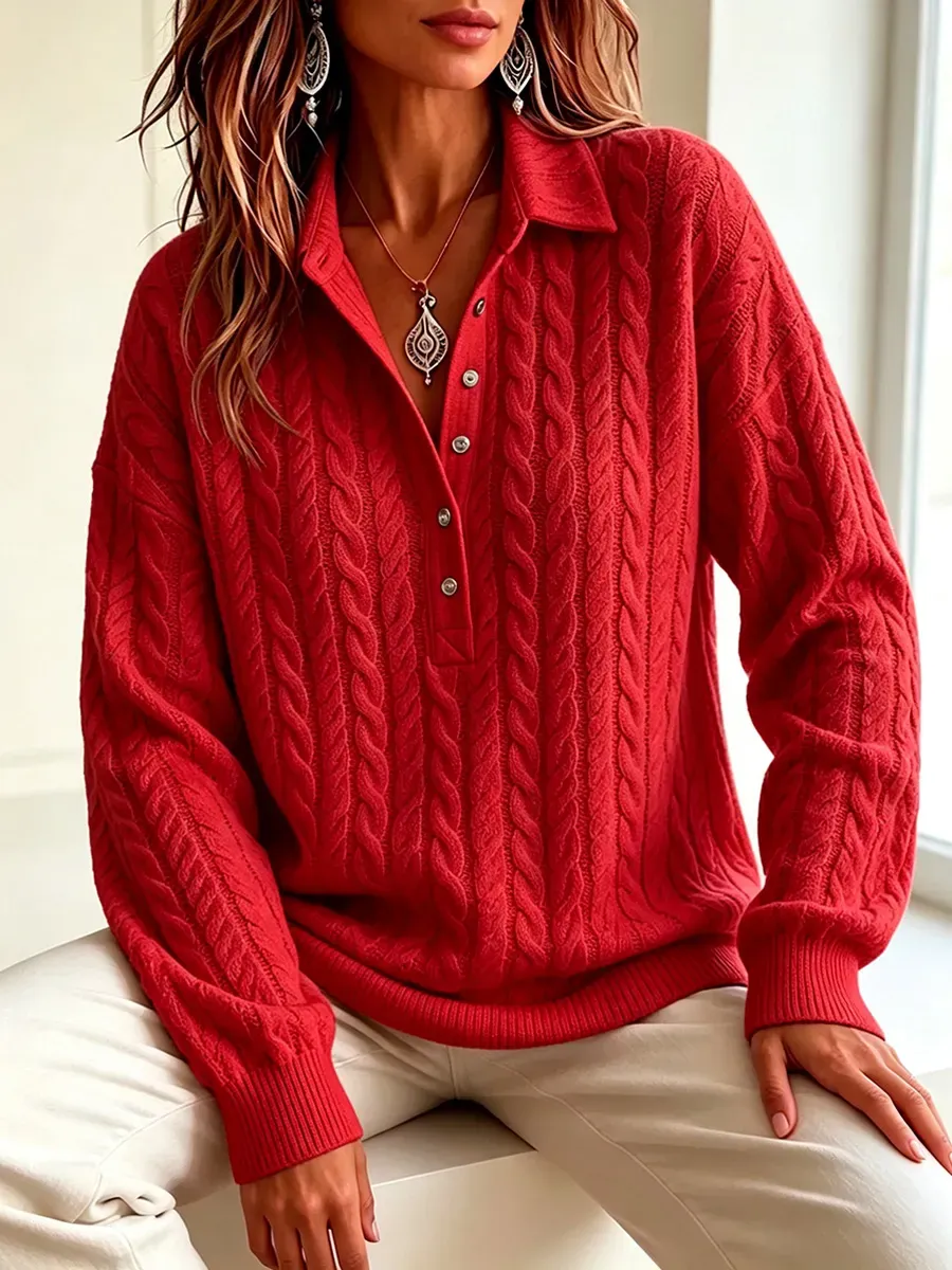 New Arrivals🔥 Timeless Cable Knit Collared Pullover-halonarra