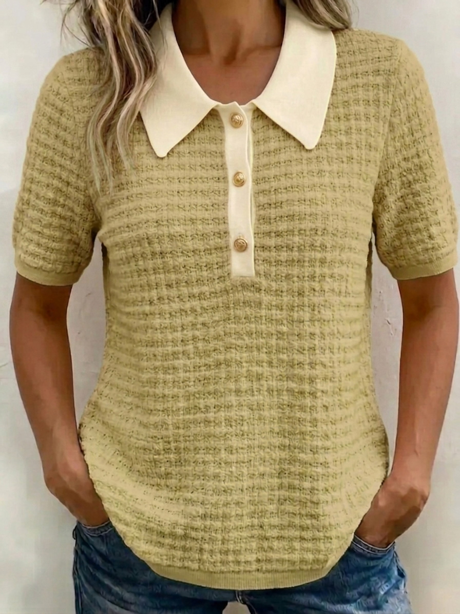 Cozy Waffle Knit Collared Top