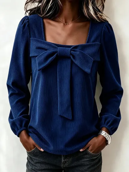 CLEARANCE SALE🔥 Chic Corduroy Top With A Square Neckline And Bow Detail-simplysoftwear