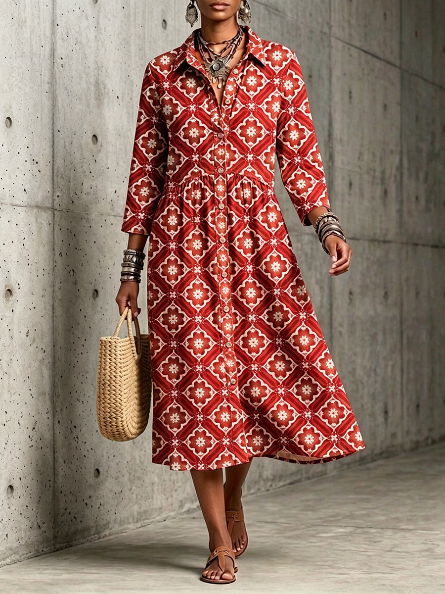 New Arrivals🔥 Mediterranean Bloom Print Midi Dress-halonarra