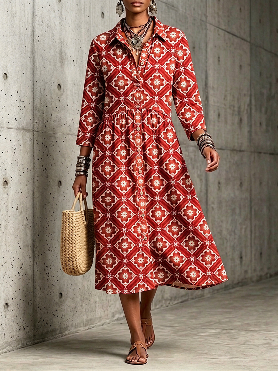 New Arrivals🔥 Mediterranean Bloom Print Midi Dress-halonarra