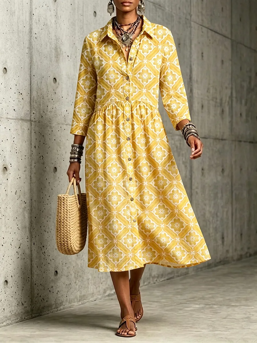 New Arrivals🔥 Mediterranean Bloom Print Midi Dress-halonarra