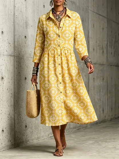 New Arrivals🔥 Mediterranean Bloom Print Midi Dress-halonarra