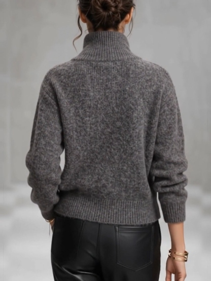 New Arrivals🔥 High-neck Zip-up Knit Cardigan With Dual-closure Detail.-simplysoftwear