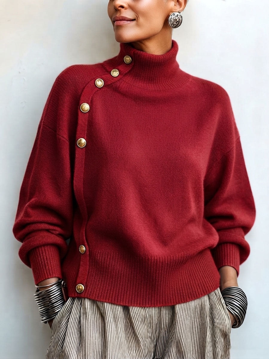 CLEARANCE SALE🔥 Chic Elegant Asymmetrical Button Turtleneck Sweater-halonarra