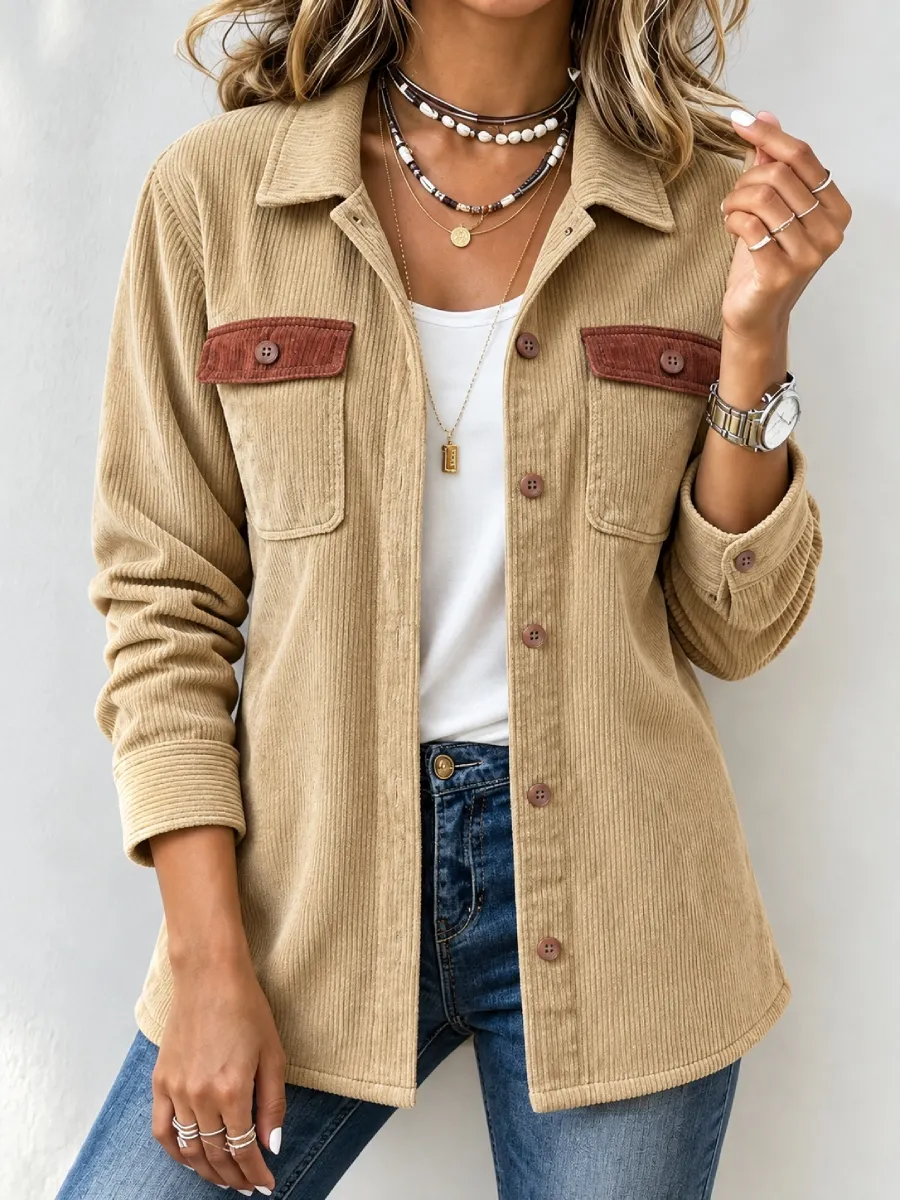 New Arrival🔥 Women's Contrast Pocket Corduroy Shacket-simplysoftwear