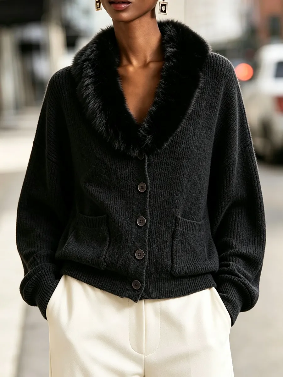 CLEARANCE SALE🔥 Chic Cozy Plush-collar Cardigan Sweater-halonarra