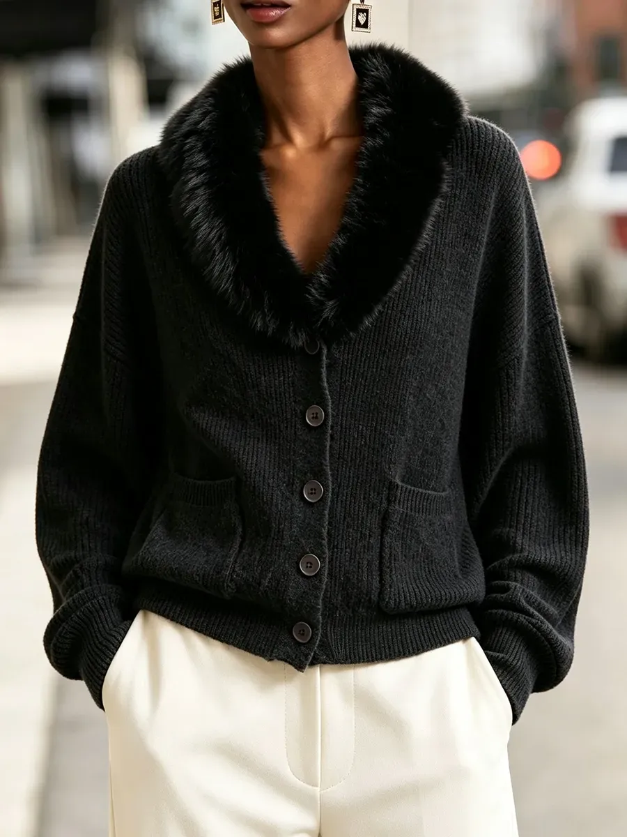 CLEARANCE SALE🔥 Chic Cozy Plush-collar Cardigan Sweater-halonarra