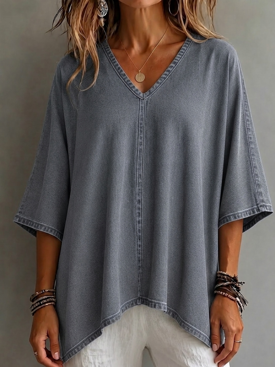 New Arrival🔥 Women's Cozy V-neck Loose-fitting Denim Shirt Top
