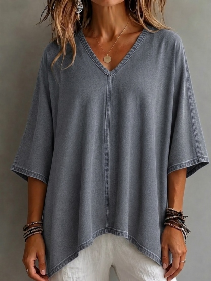 New Arrival🔥 Women's Cozy V-neck Loose-fitting Denim Shirt Top