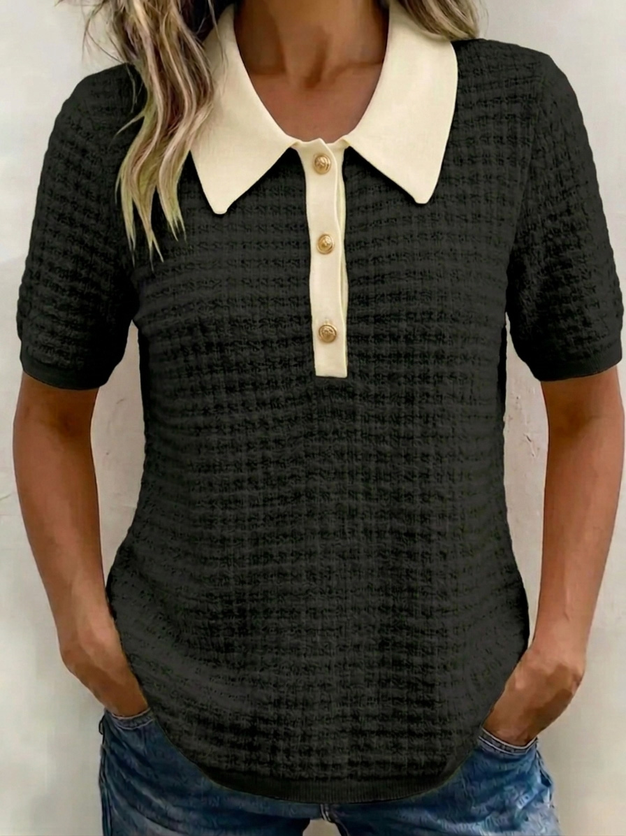Cozy Waffle Knit Collared Top