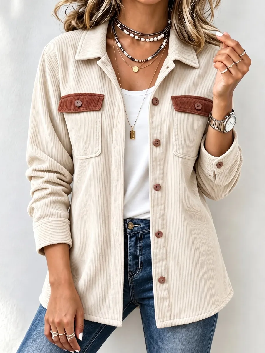 New Arrival🔥 Women's Contrast Pocket Corduroy Shacket-simplysoftwear